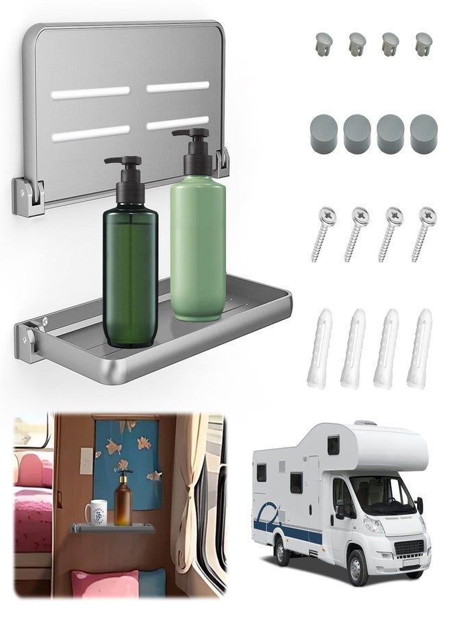 رف حائط قابل للطي من زوساني، عبوة من قطعتين، مصنوع من الألومنيوم الرمادي، مقاس 12 بوصة، منظم حائط قابل للطي بدون حفر، موفر للمساحة، مناسب للعربات الترفيهية، الكرفانات، والاستحمام - Image 1